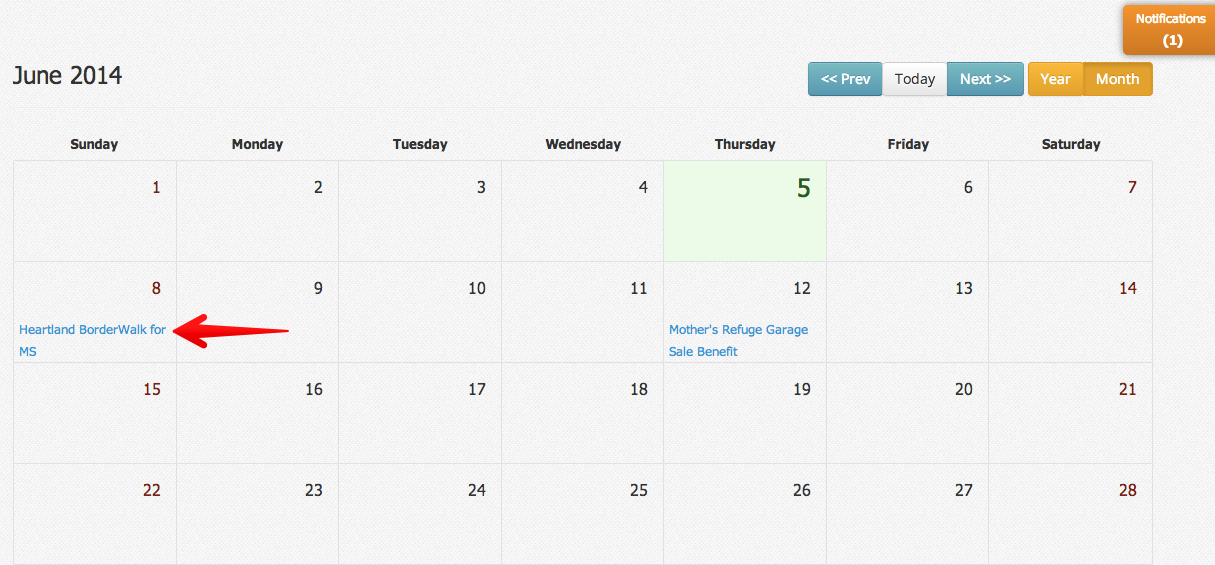 Calendar view of accepted invitation